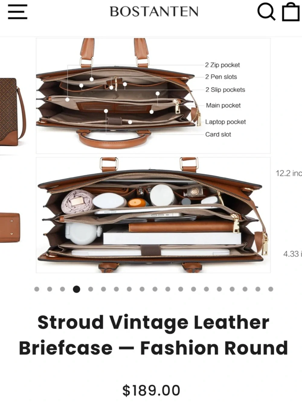 Bostanten Stroud Vintage Leather Briefcase - Picture 14 of 14